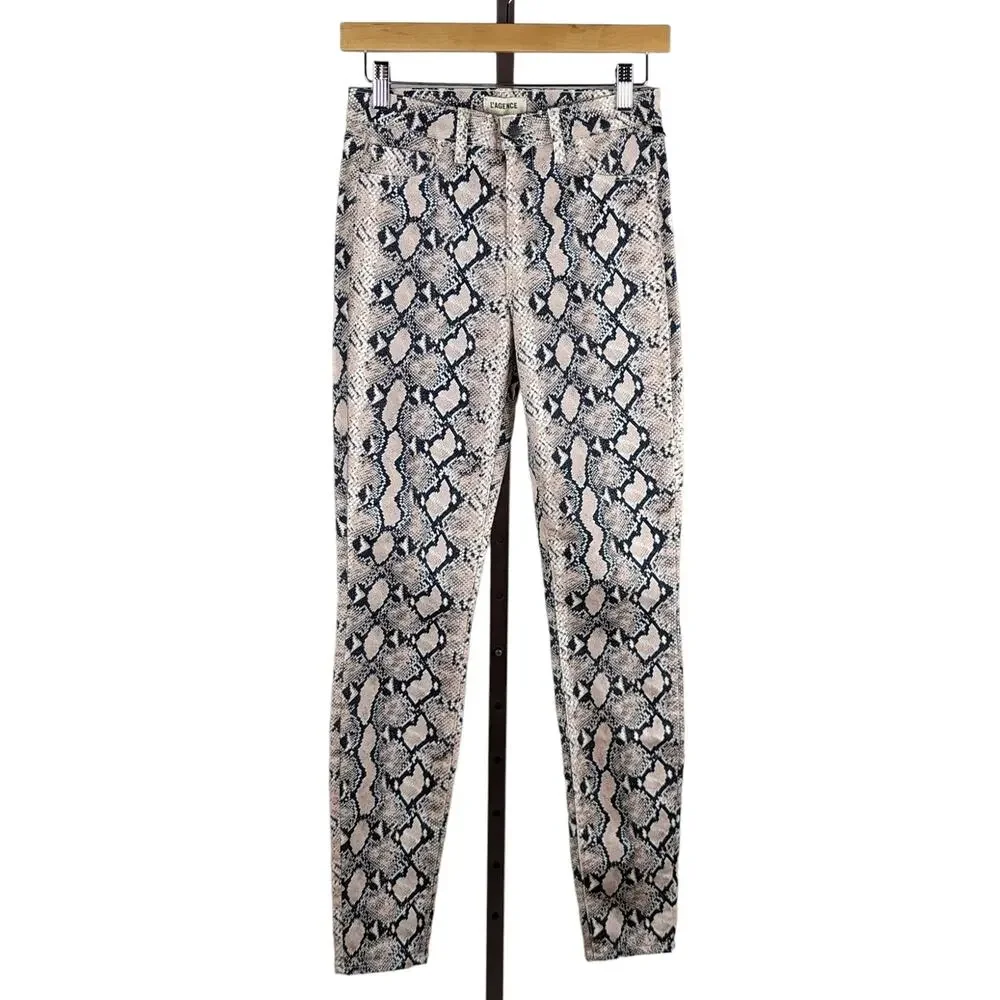 L’AGENCE Marguerite Pink Python Print High Rise Skinny Jeans 25 NWT